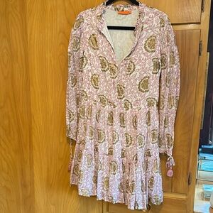 Oliphant Pink and Gold Paisley Tiered Mini Dress size S
